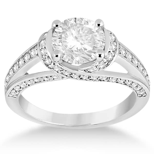 Fancy Twist Pave Round Diamond Engagement Ring 14K White Gold (0.66ct)