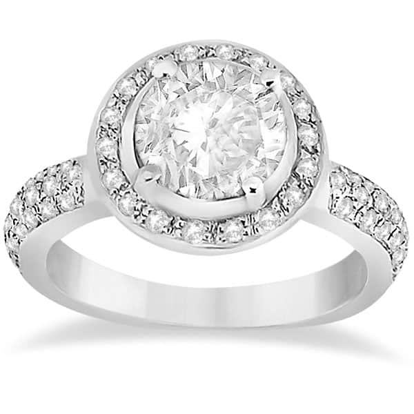 Halo Style Diamond Engagement Ring Setting 14k White Gold (0.50ct)