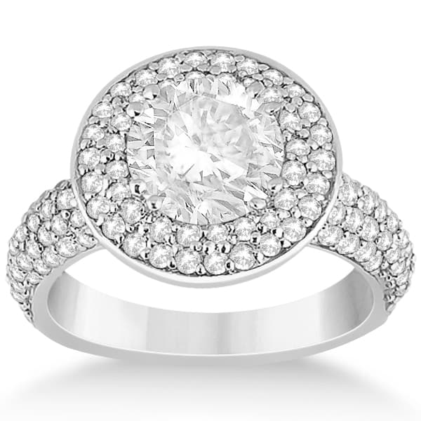 Pave Diamond Double Halo Engagement Ring Platinum (1.09ct)