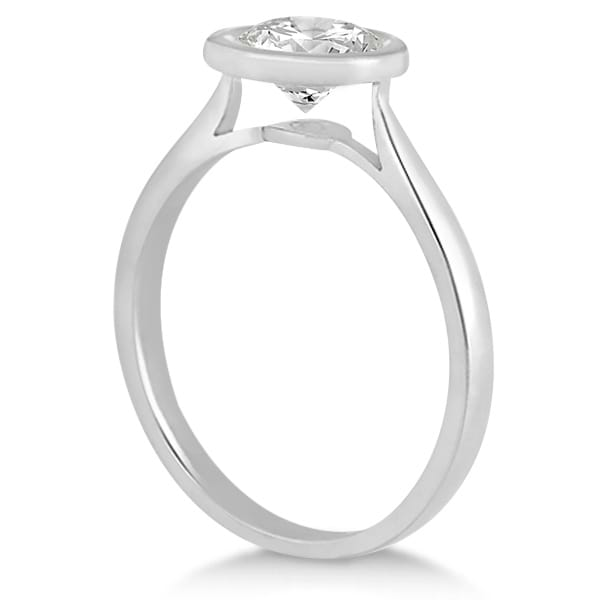 Floating Bezel Set Solitaire Diamond Engagement Ring Setting 18K White Gold