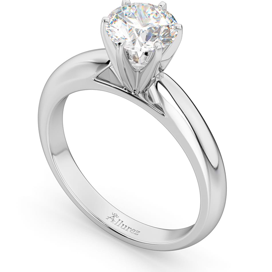 Six-Prong 18k White Gold Solitaire Engagement Ring Setting