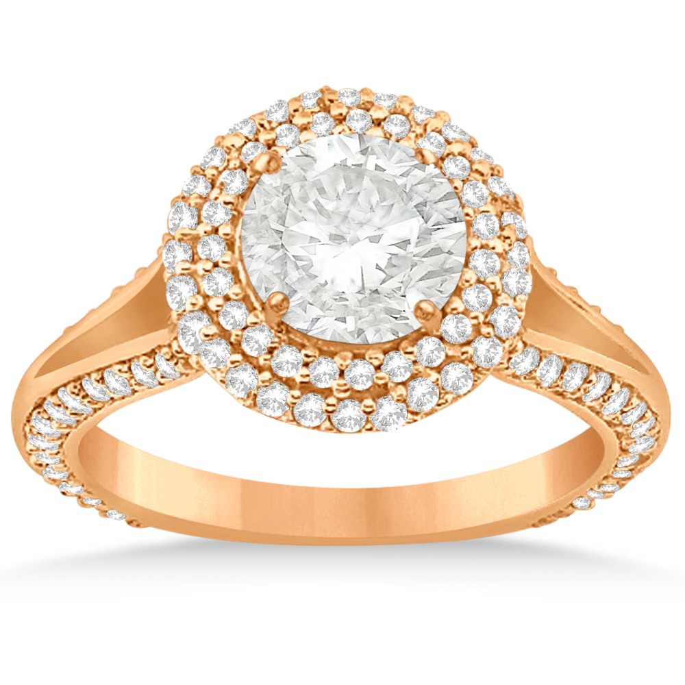 Double Halo Diamond Engagement Ring Setting 14k Rose Gold (1.00ct)