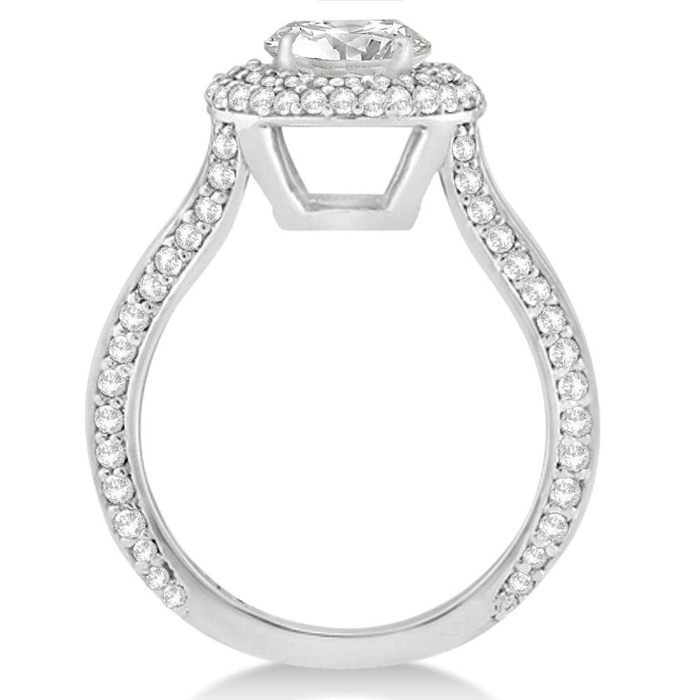 Double Halo Diamond Engagement Ring Setting 14k White Gold (1.00ct)