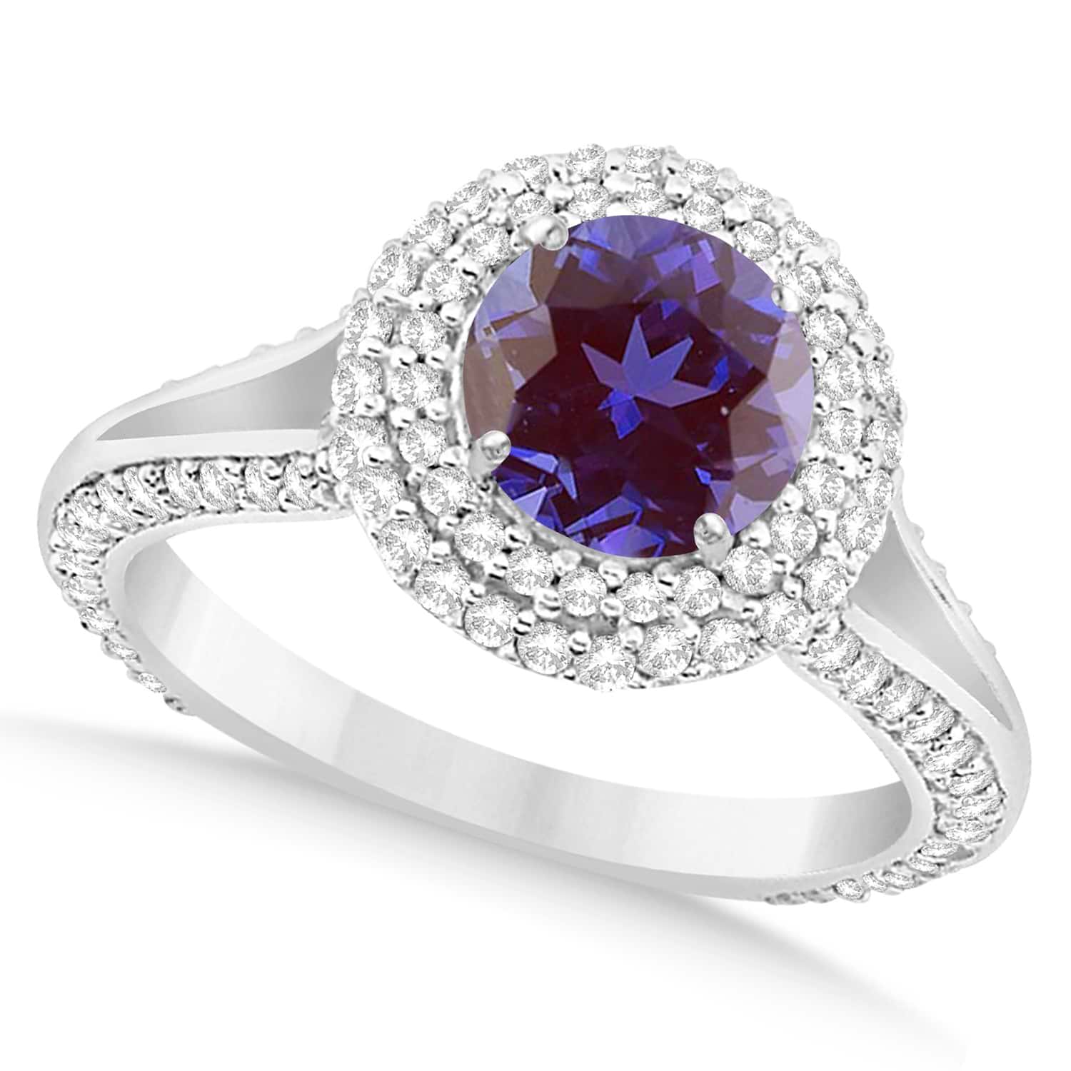 Halo Alexandrite & Diamond Engagement Ring 14k White Gold (2.86ct)