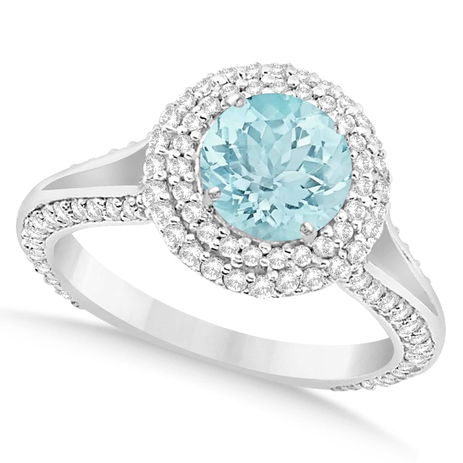 Halo Aquamarine & Diamond Engagement Ring 14k White Gold (2.31ct)