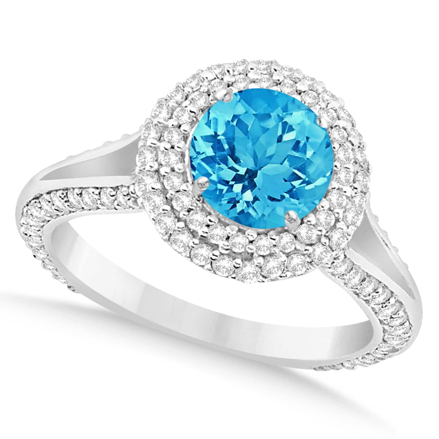 Halo Blue Topaz & Diamond Engagement Ring 14k White Gold (2.36ct)