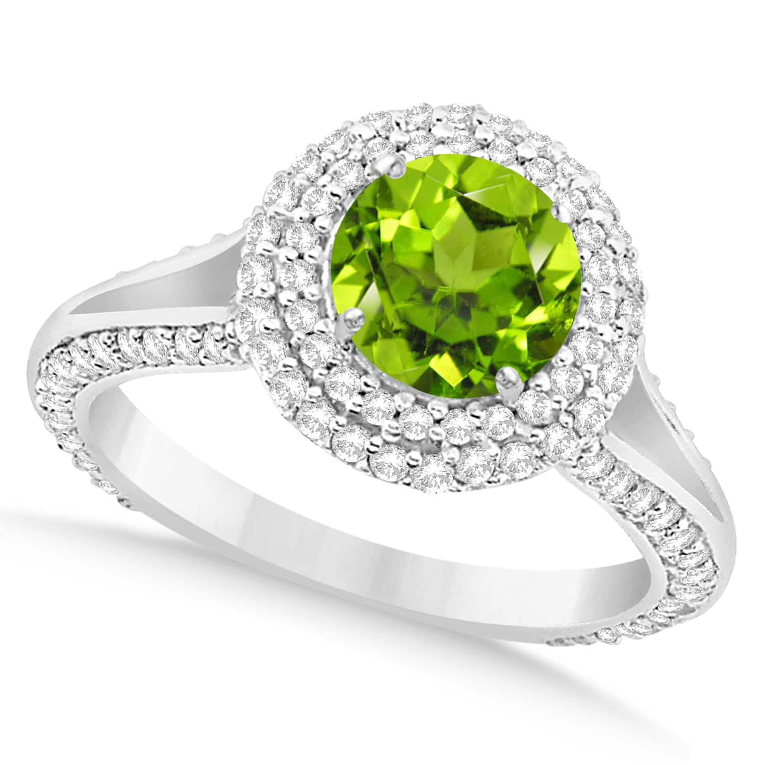 Halo Peridot & Diamond Engagement Ring 14k White Gold (2.11ct)