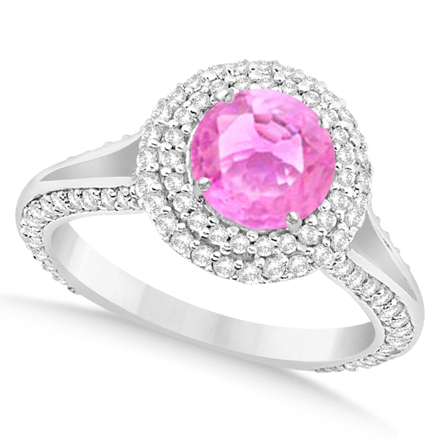 Halo Pink Sapphire & Diamond Engagement Ring 14k White Gold (2.41ct)