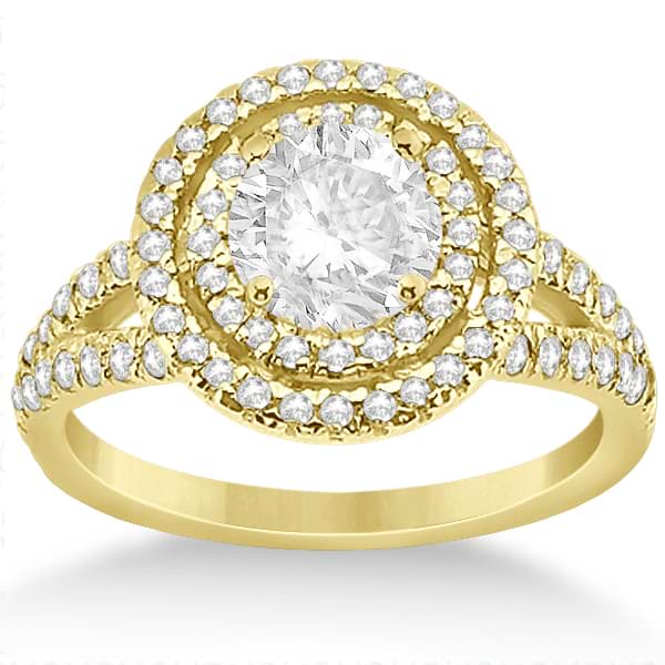 Double Halo Split Shank Diamond Engagement Ring 14k Yellow Gold 0.77ct