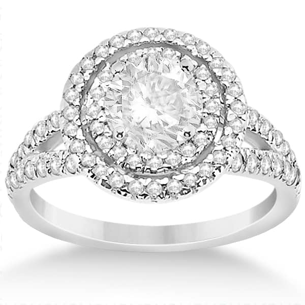 Double Halo Split Shank Diamond Engagement Ring Platinum 0.77ct
