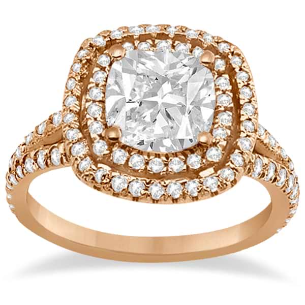 Double Halo Diamond Engagement Ring Setting 14K Rose Gold  (0.77ctw)