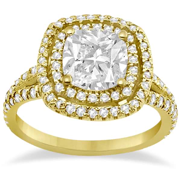 Double Halo Diamond Engagement Ring Setting 14K Yellow Gold (0.77ctw)