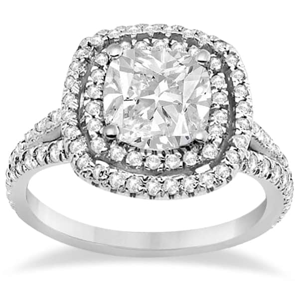 Double Halo Diamond Engagement Ring Setting 18K White Gold  (0.77ctw)