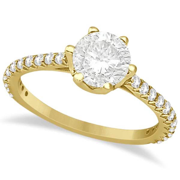 Side Stone Six Prong Diamond Engagement Ring 18k Yellow Gold 1.33ctw