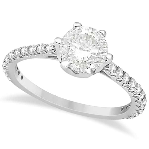 Side Stone Six Prong Diamond Engagement Ring Palladium 1.33ctw
