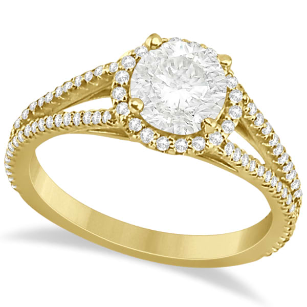 Split Shank Round Halo Diamond Engagement Ring 14K Yellow Gold 1.34ct