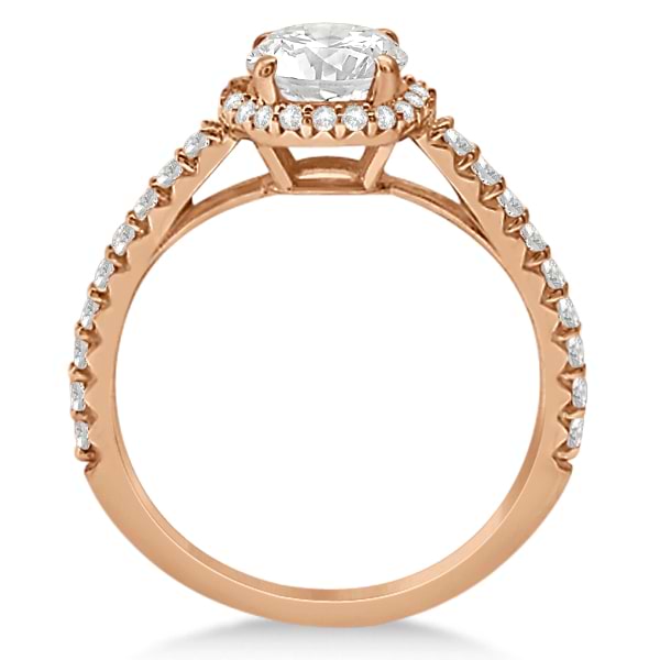 Halo Diamond Engagement Ring with Side Stone Accents 14K Rose Gold 1.50ct