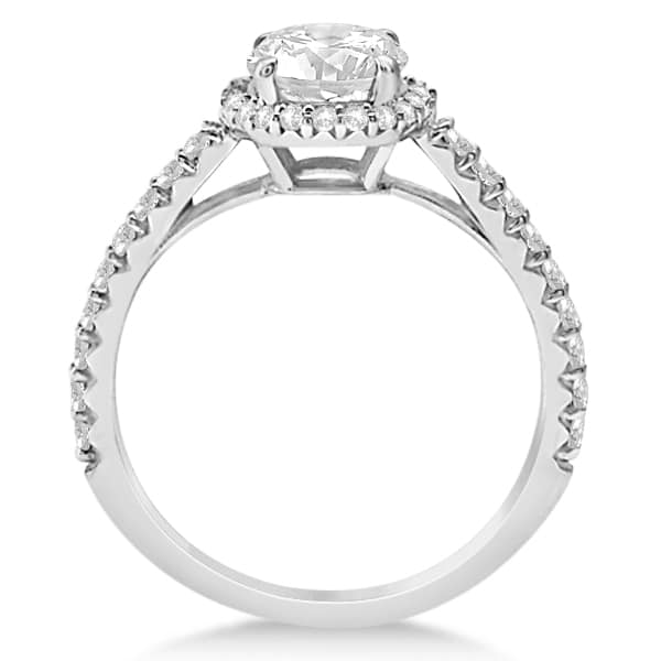 Halo Diamond Engagement Ring with Side Stone Accents 14K W. Gold 1.50ct