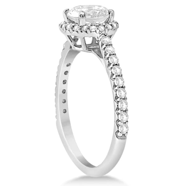 Halo Diamond Engagement Ring with Side Stone Accents 14K W. Gold 1.50ct