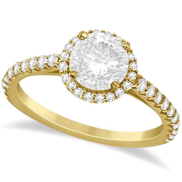 Halo Diamond Engagement Ring with Side Stone Accents 14K Y. Gold 1.50ct