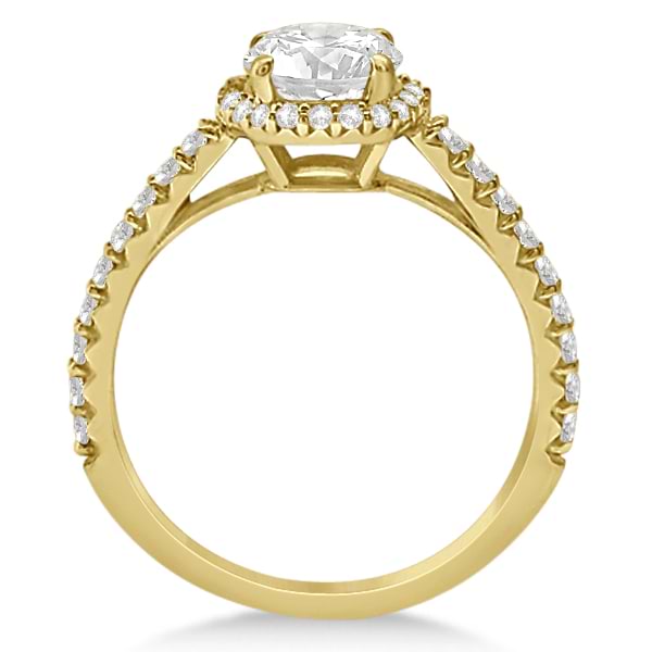 Halo Diamond Engagement Ring with Side Stone Accents 14K Y. Gold 1.50ct