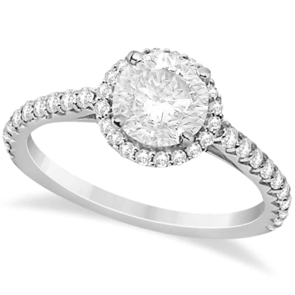 Halo Diamond Engagement Ring with Side Stone Accents 18K W. Gold 1.50ct