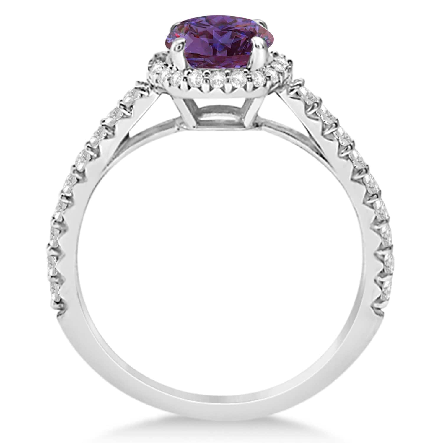 Halo Alexandrite & Diamond Engagement Ring  14K White Gold 2.36ct