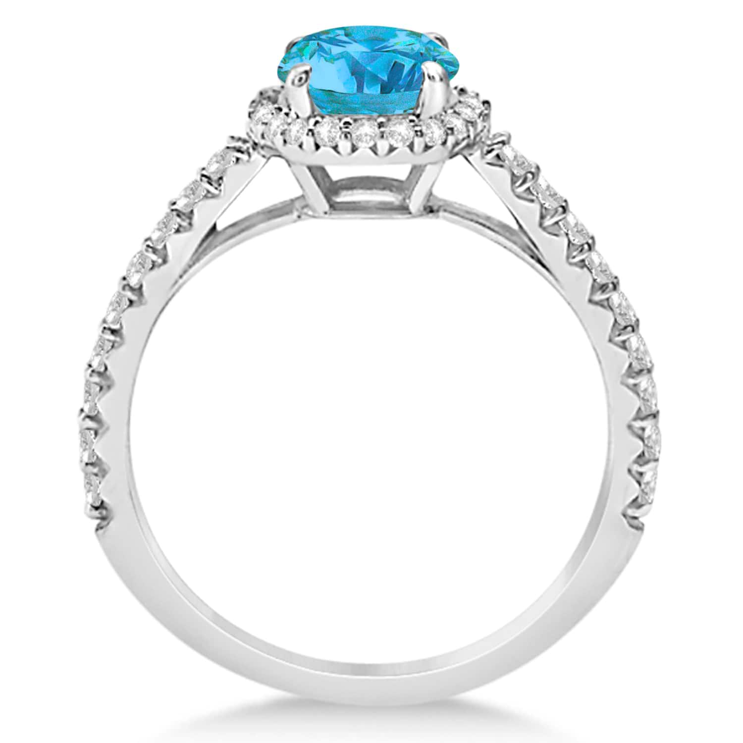 Halo Blue Topaz & Diamond Engagement Ring  14K White Gold 1.86ct