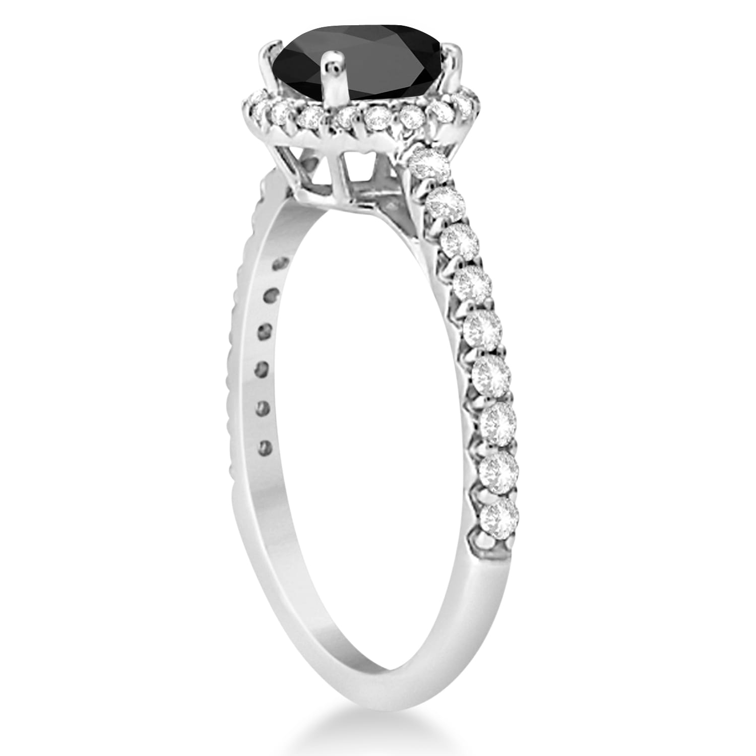 Halo Black Onyx & Diamond Engagement Ring 14k White Gold (1.50ct)