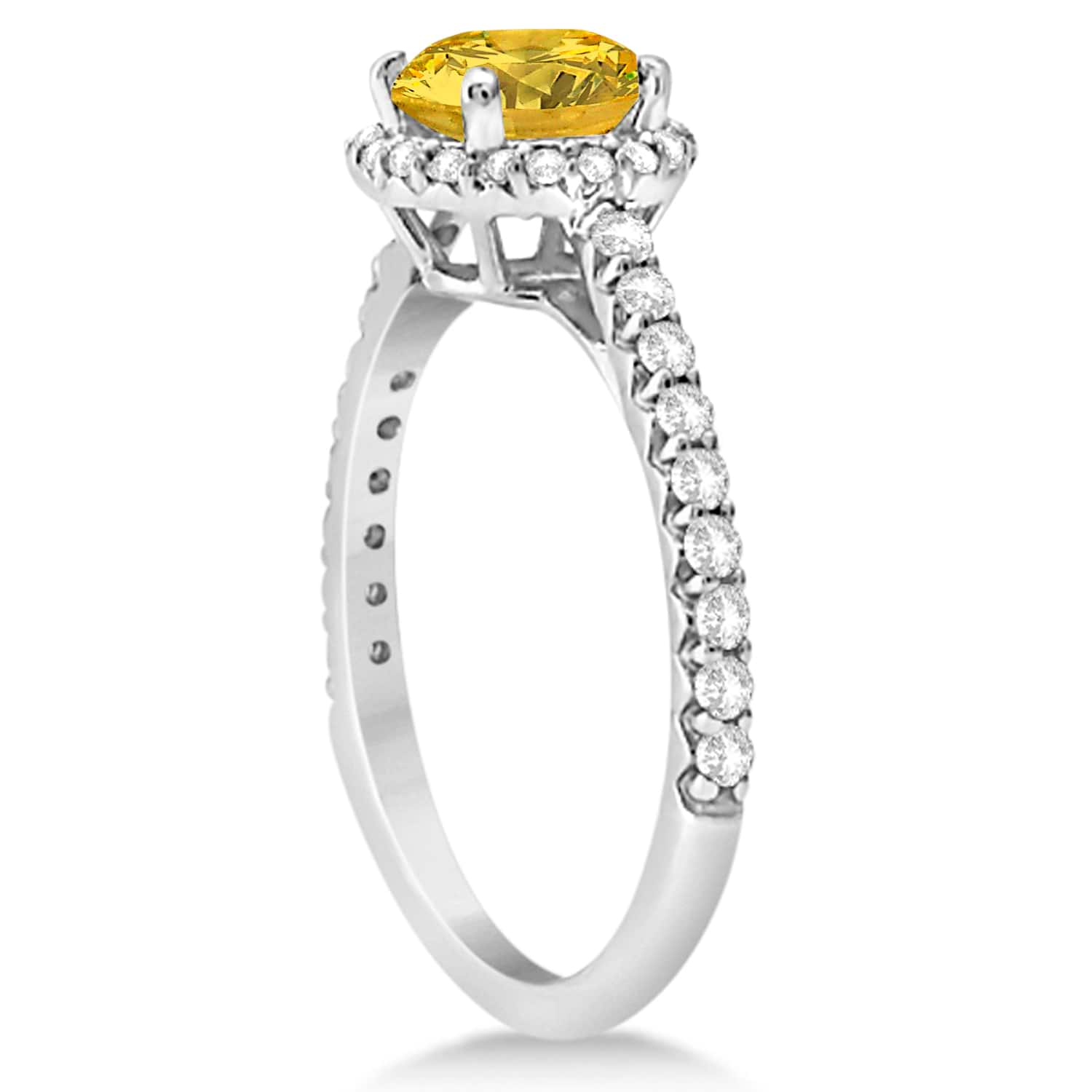 Halo Yellow Sapphire  Diamond Engagement Ring 14K White Gold 1.91ct U8475