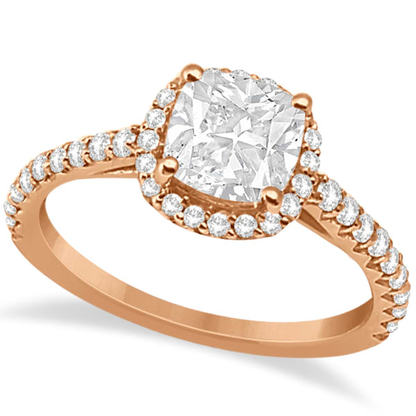 Halo Design Cushion Cut Diamond Engagement Ring 14K Rose Gold 0.88ct