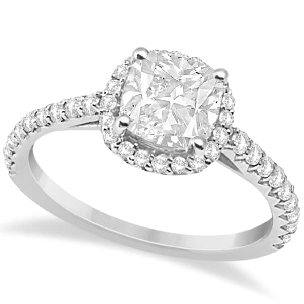 Halo Design Cushion Cut Diamond Engagement Ring in Palladium 0.88ct