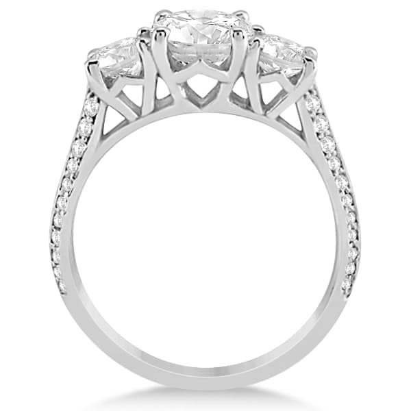 3 Stone Diamond Engagement Ring with Side Stones 18K White Gold 2.00ct