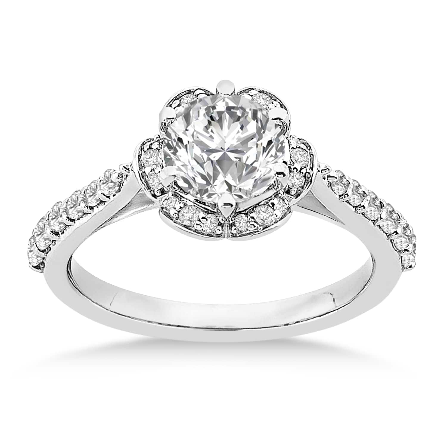 Diamond Accented Floral Halo Engagement Ring 14k White Gold (0.36ct)