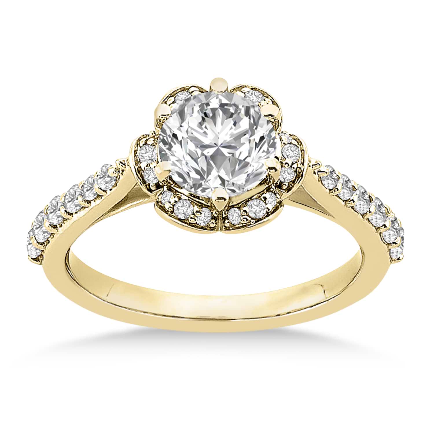 Diamond Accented Floral Halo Engagement Ring 14k Yellow Gold (0.36ct)