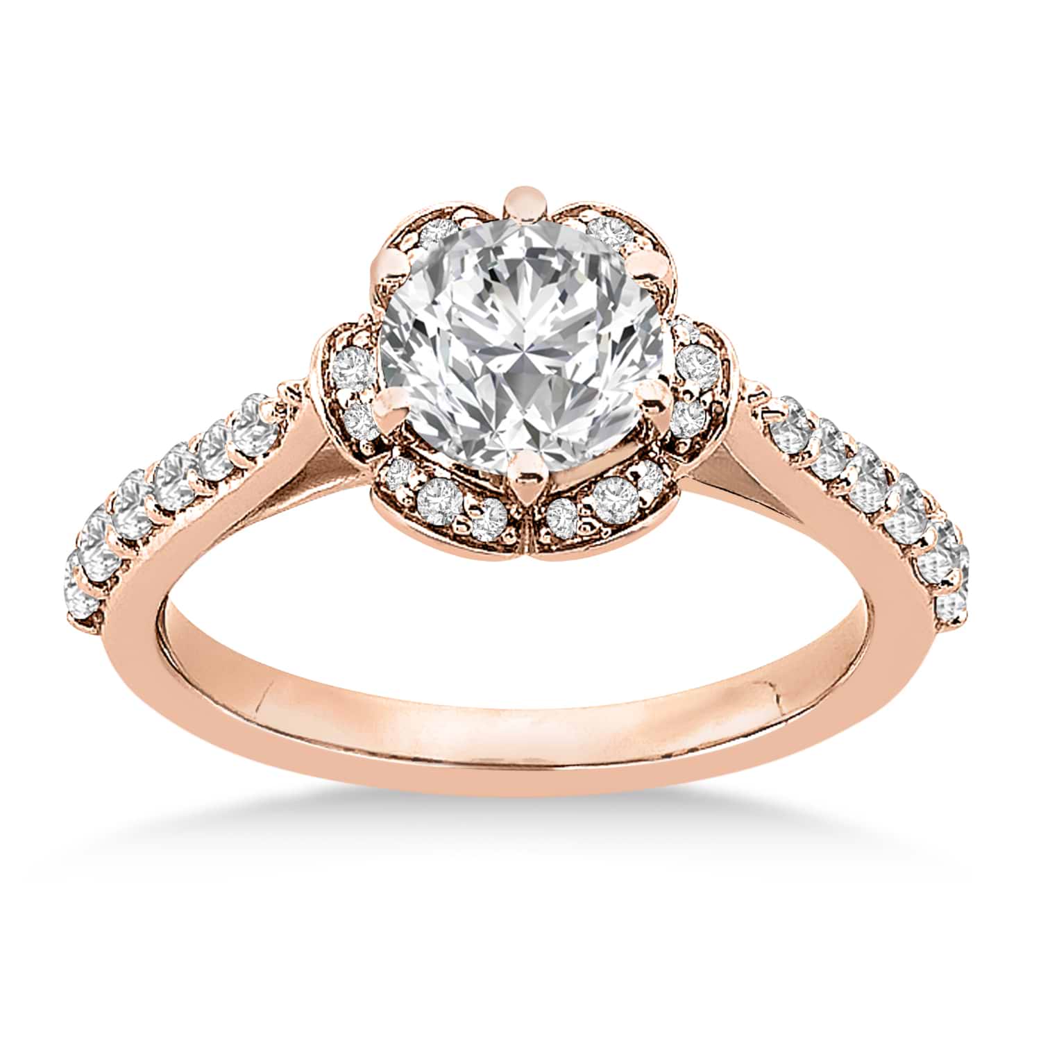 Diamond Accented Floral Halo Engagement Ring 18k Rose Gold (0.36ct)