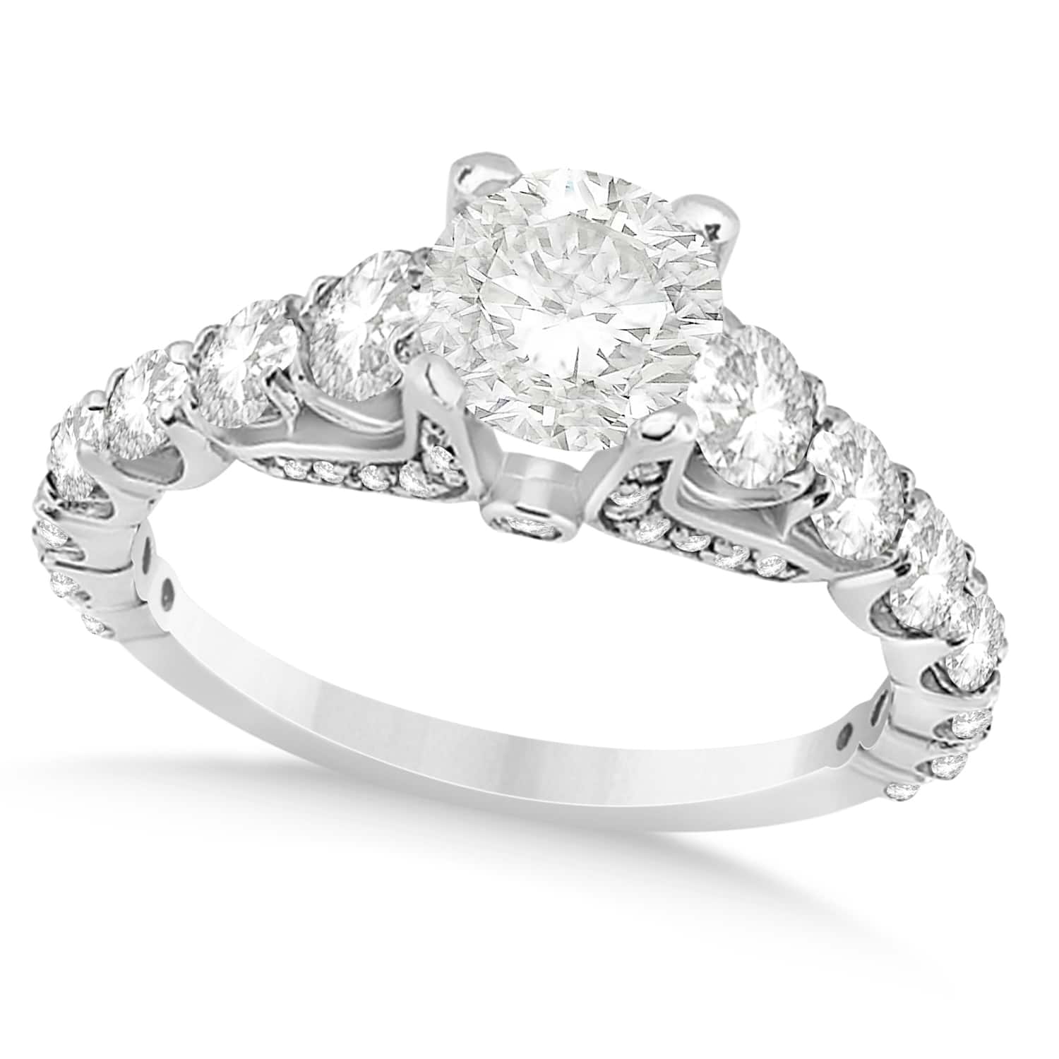 Round Graduating Diamond Engagement Ring 18k White Gold 2.13ct