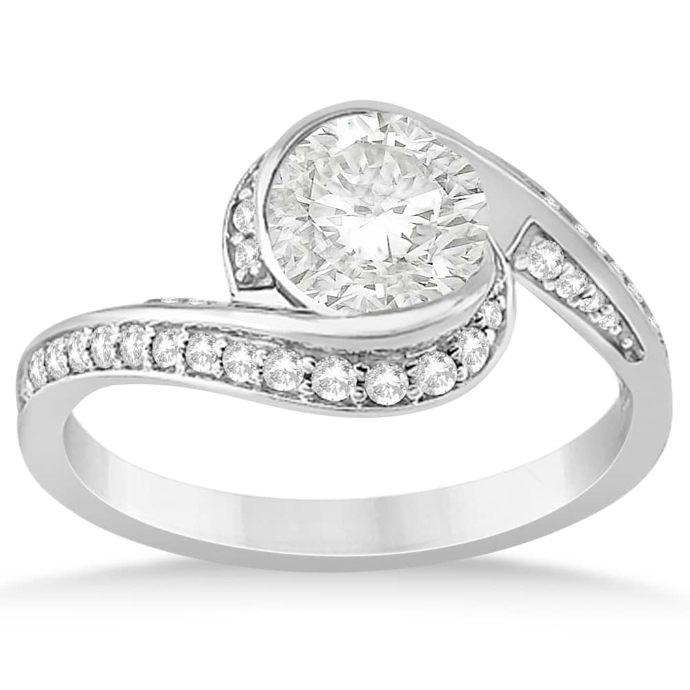 Diamond Accented Swirl Engagement Ring Setting 14k White Gold (0.30ct)