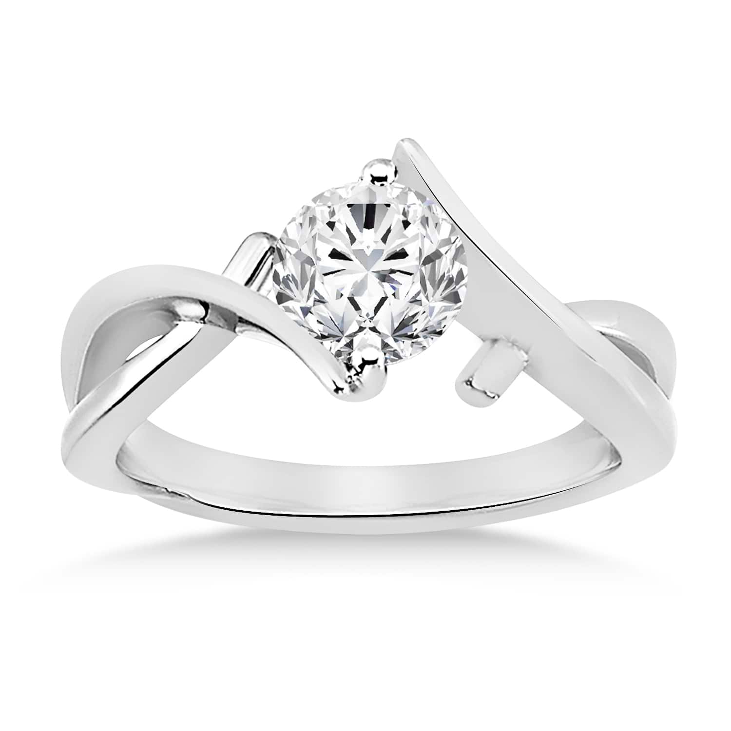 Diamond Twisted Engagement Ring 14k White Gold