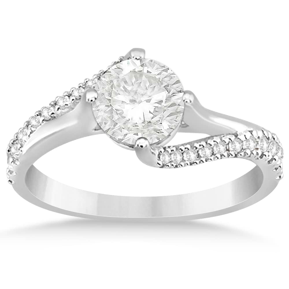 Diamond Accented Swirl Engagement Ring Setting 14k White Gold (0.21ct)
