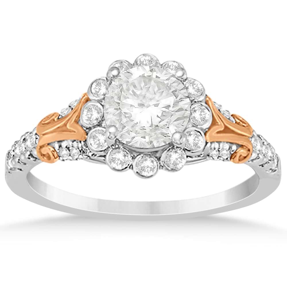 Diamond Floral Halo Engagement Ring Setting 14k Two Tone Gold (0.32ct)