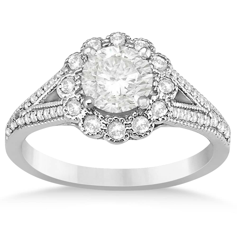 Diamond Floral Halo Engagement Ring Setting 14k Two Tone Gold (0.40ct)