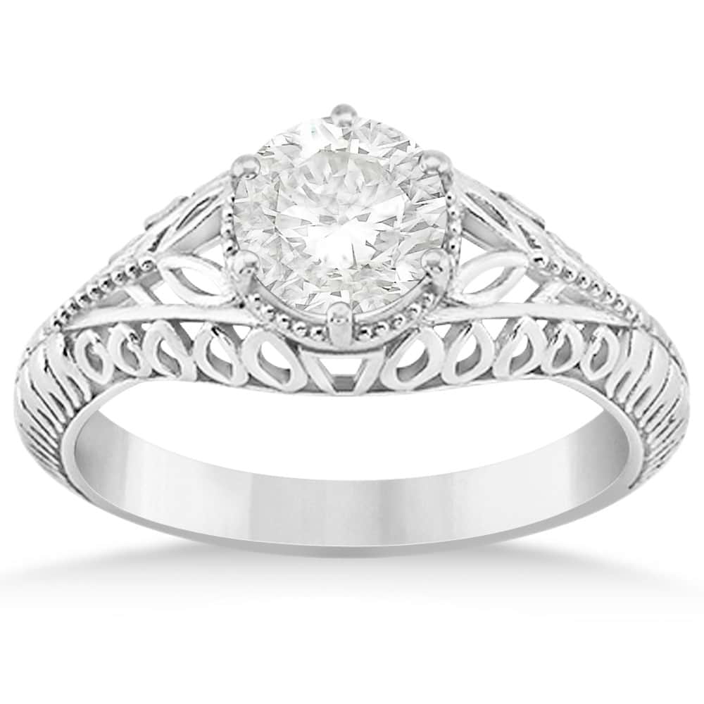 Filigree Milgrain Vintage Engagement Ring Setting 14k White Gold
