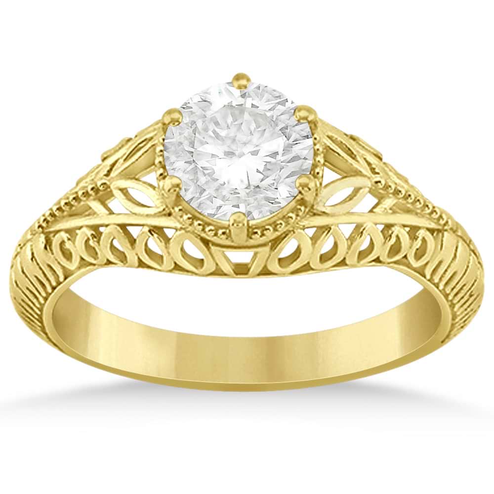 Filigree Milgrain Vintage Engagement Ring Setting 14k Yellow Gold