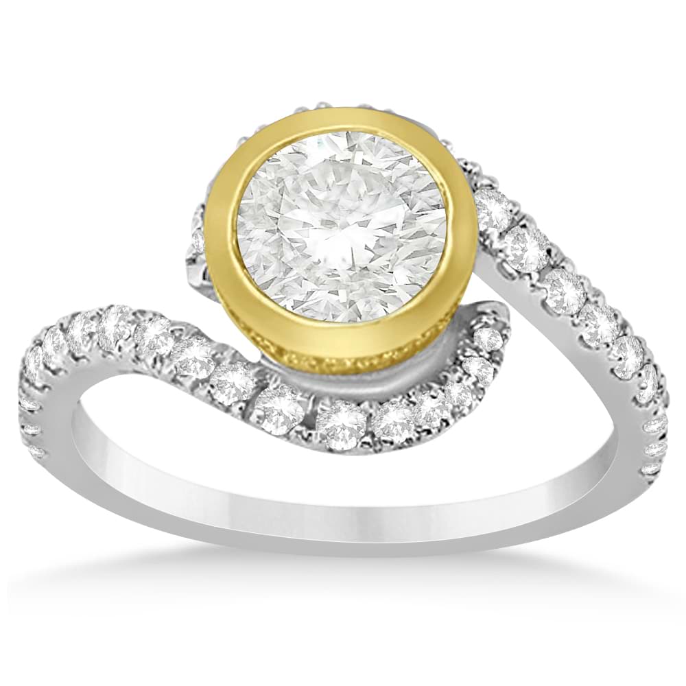 Diamond Swirl Bezel-Set Engagement Ring 14k Two Tone Gold (0.43ct)