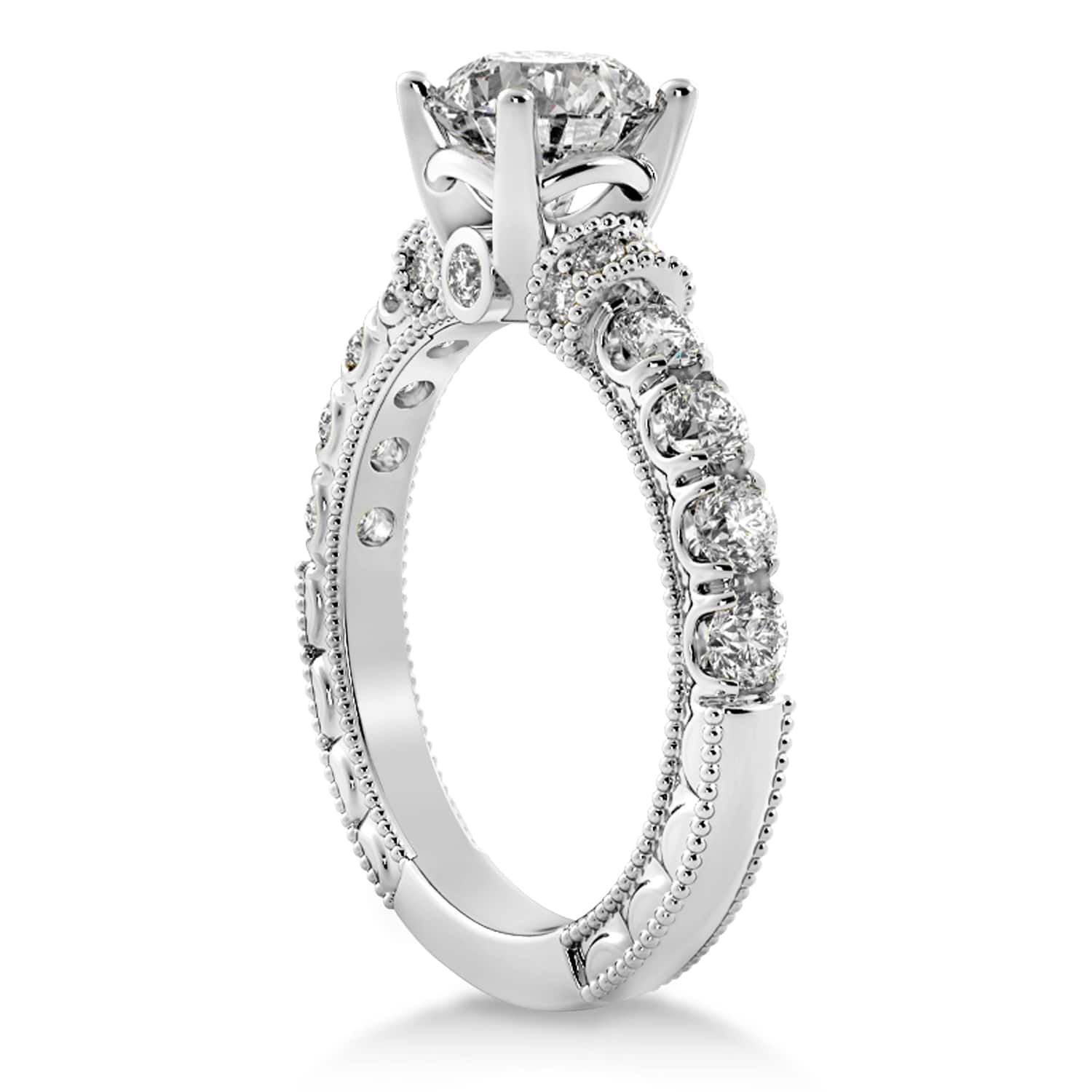 Diamond Vintage Style Engagement Ring 14k White Gold (0.52ct)
