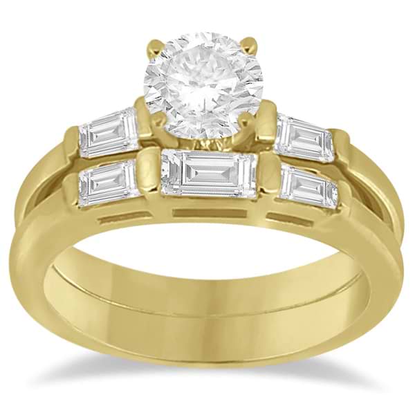 Diamond Baguette Engagement Ring & Wedding Band Set 18K Yellow Gold (0.60ct)