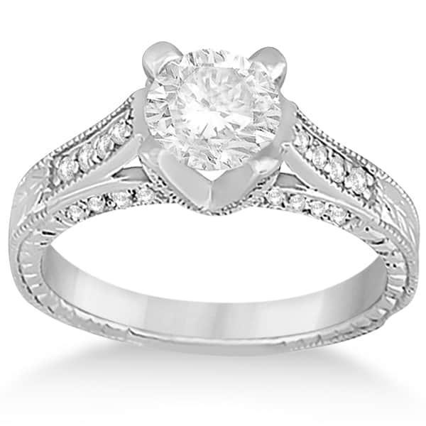 Antique Style Diamond Engagement Ring Setting 14k White Gold (0.40ct)