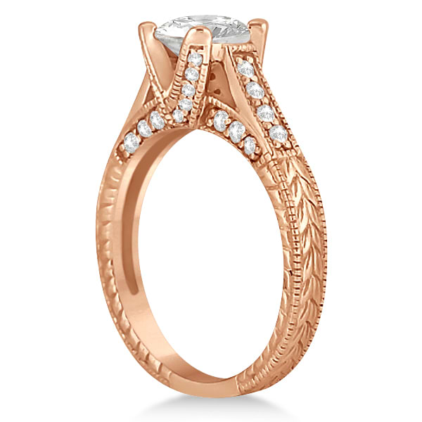 Antique Style Engagement Ring and Matching Wedding Band in 14k Rose Gold
