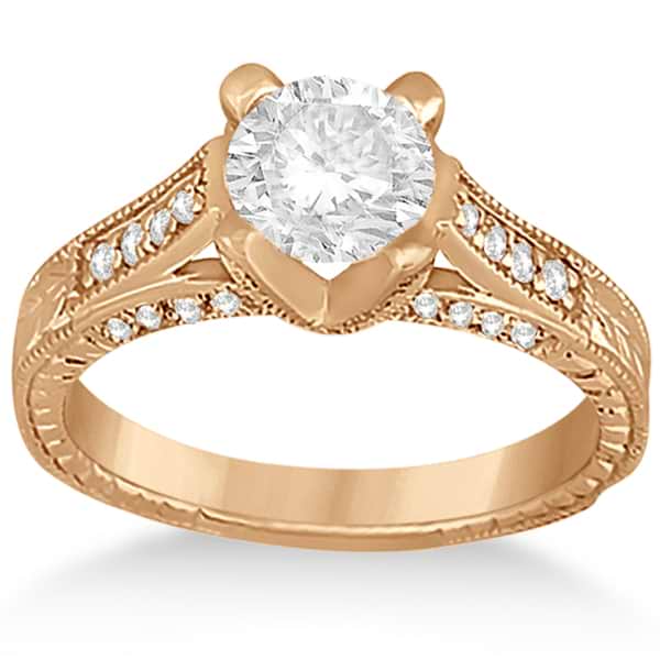 Antique Style Engagement Ring and Matching Wedding Band 18k Rose Gold